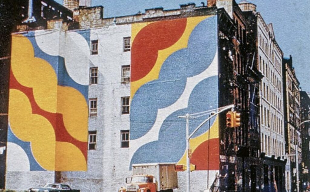 Historical mural at West Broadway and Houston, circa 1969, via LPC proposal